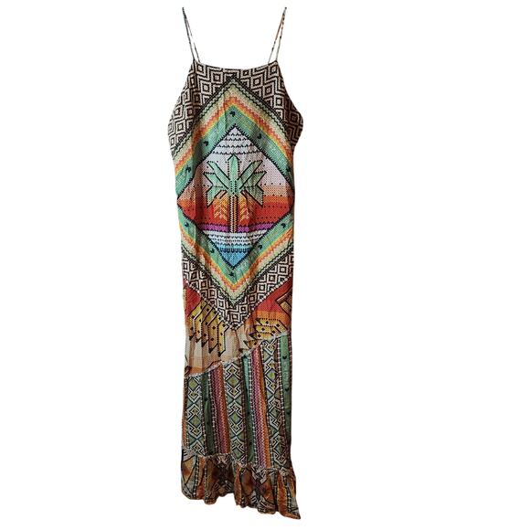 FARM Rio Banana Scarves Yawanawa Maxi Dress Sz G (Lg) Boho Art *See Measures) - Picture 3 of 16